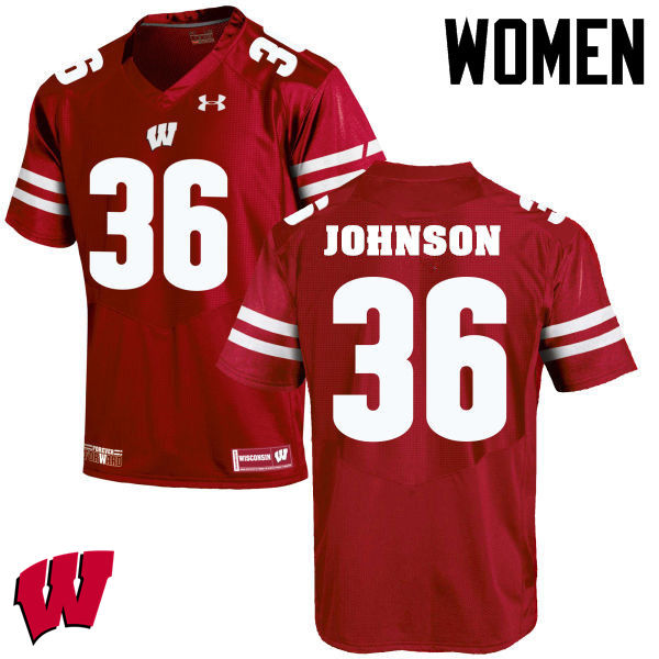 Women Winsconsin Badgers #36 Hunter Johnson College Football Jerseys-Red - Click Image to Close
